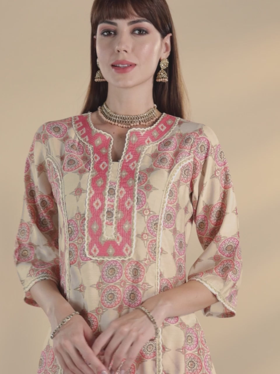 Pink Printed Silk Kurta