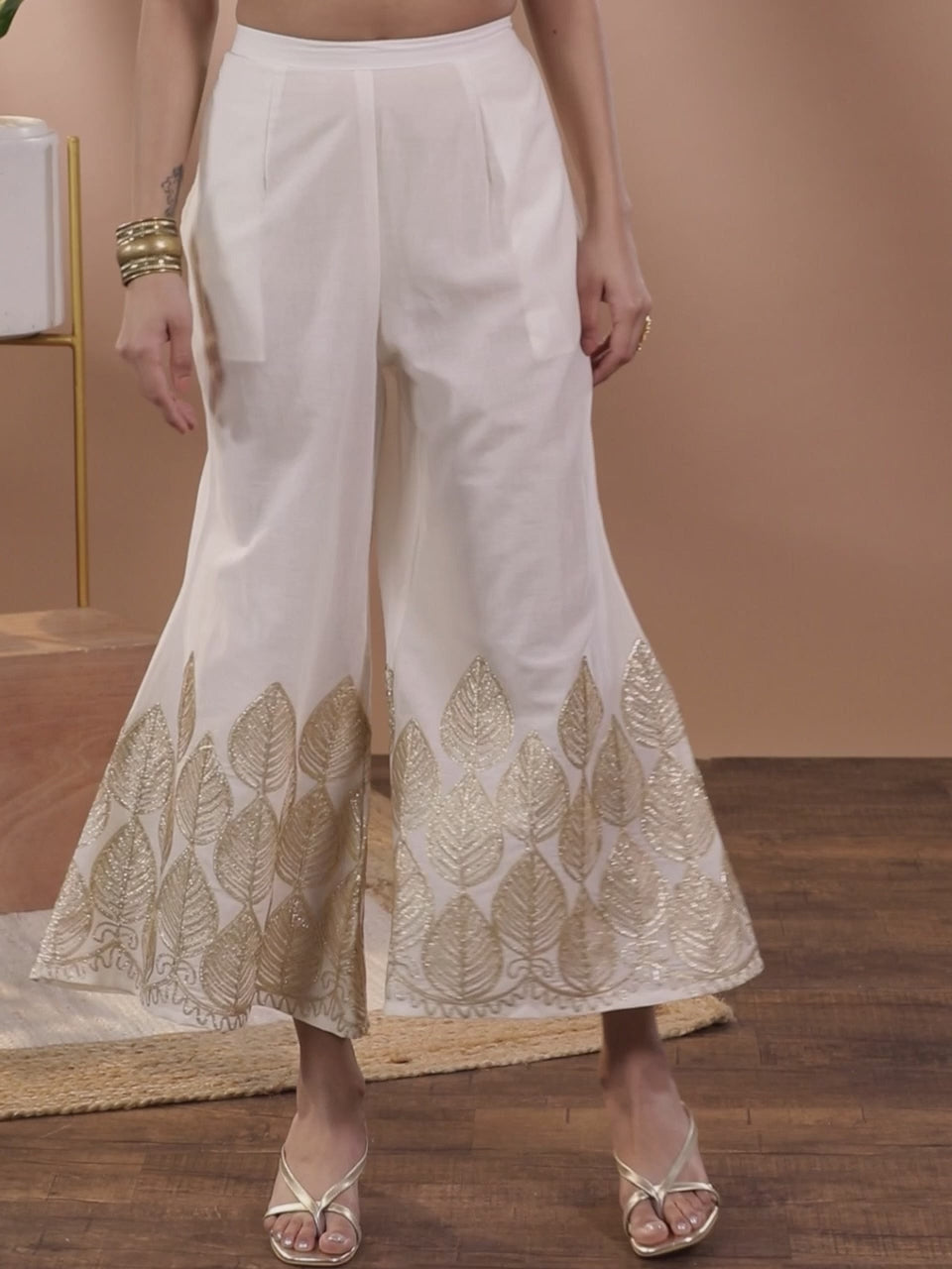  White Hem Design Cotton Palazzos 