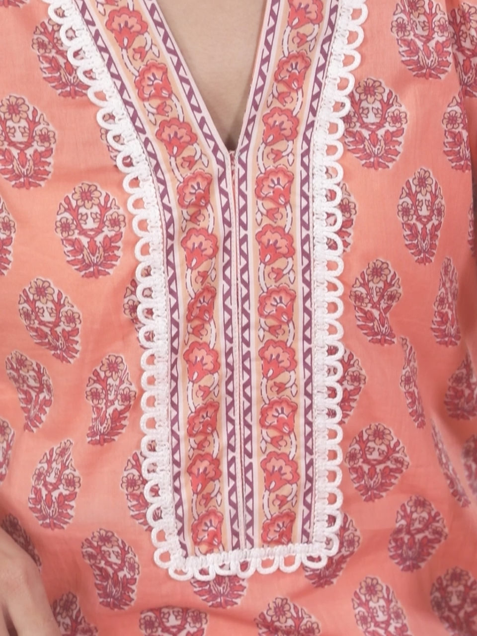  Peach Printed Cotton Kurta 