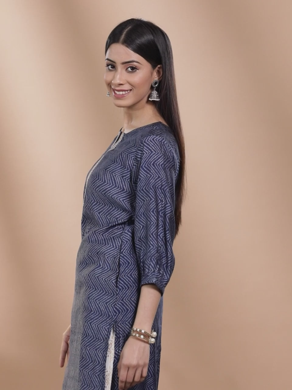  Blue Printed Chanderi Silk Kurta 