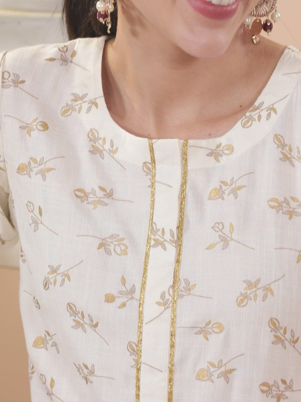  Off-White Printed Cotton Straight Kurta With Dupatta 