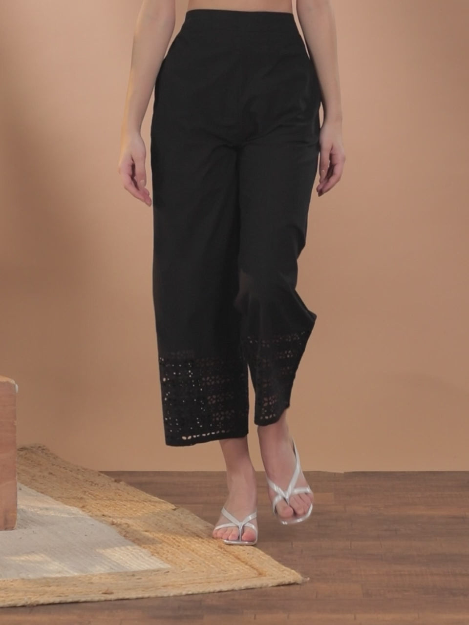  Black Solid Cotton Palazzos 