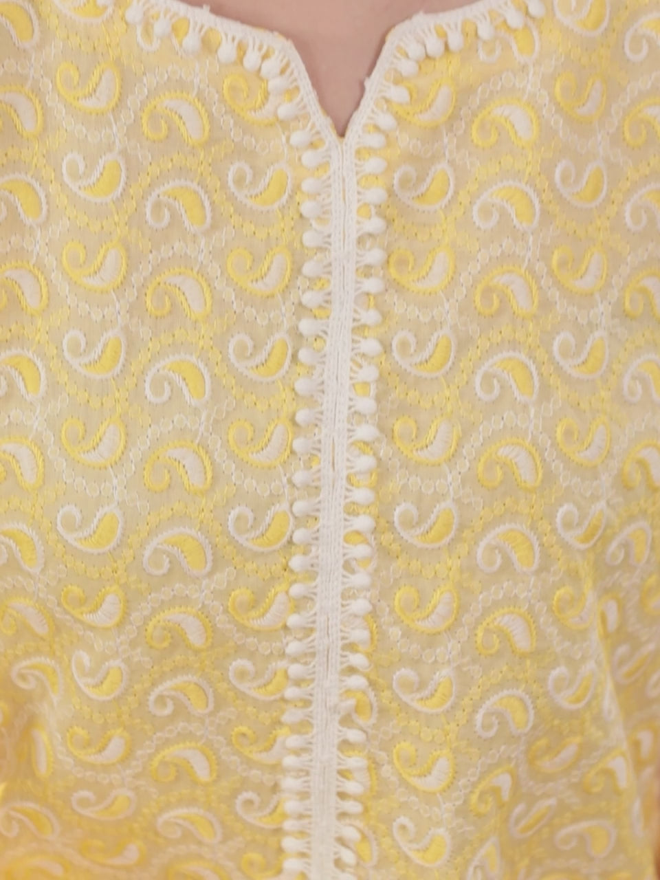  Yellow Embroidered Cotton Kurta 