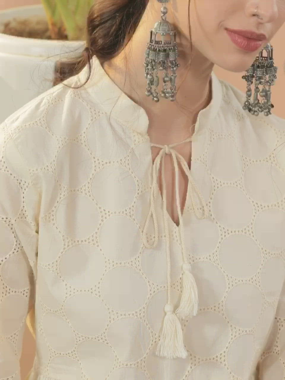  Off White Woven Design Cotton Kurti 