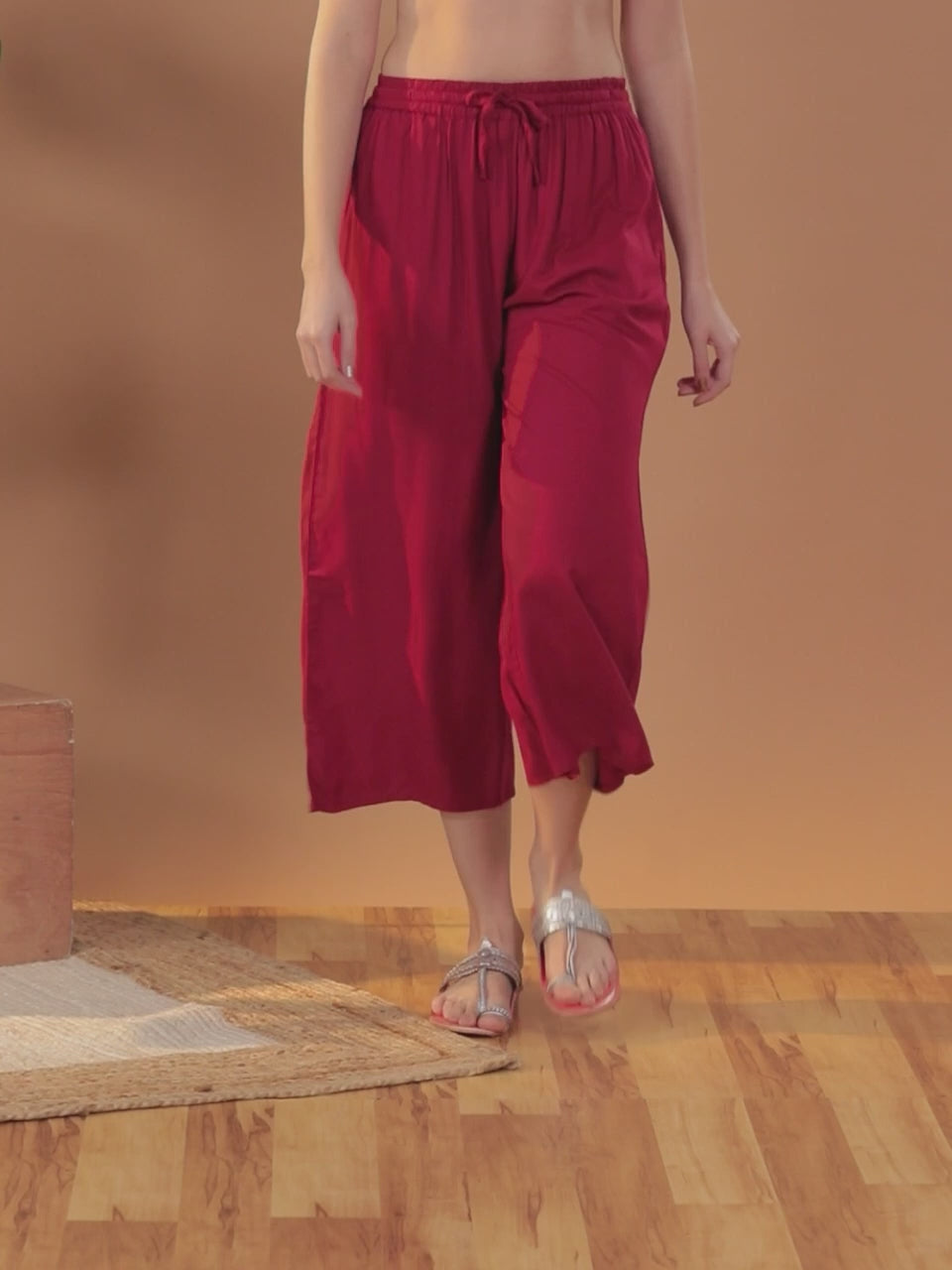  Maroon Solid Rayon Palazzos 
