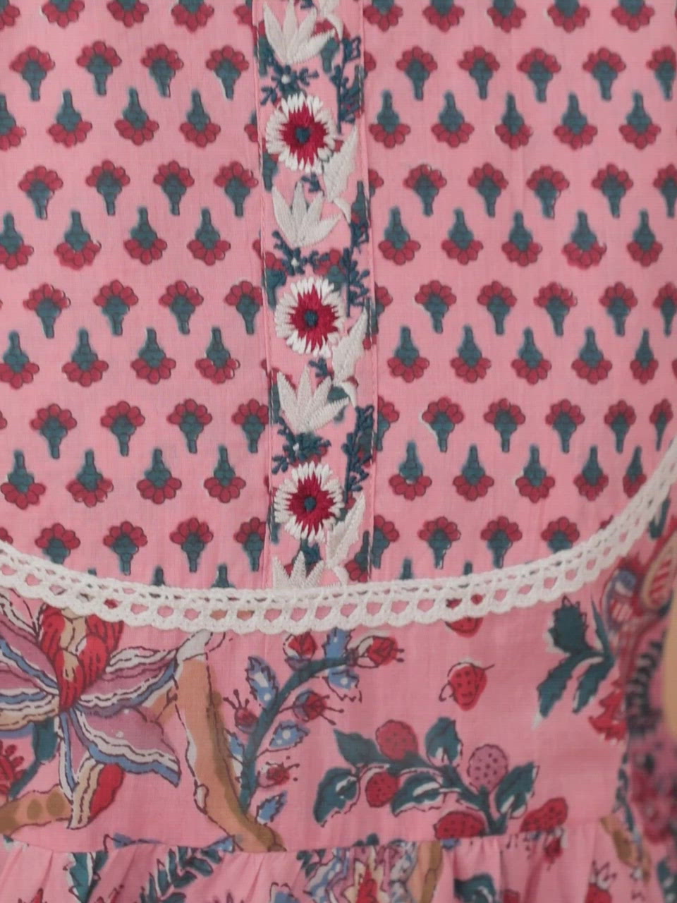  Pink Printed Cotton Anarkali Kurta With Dupatta 