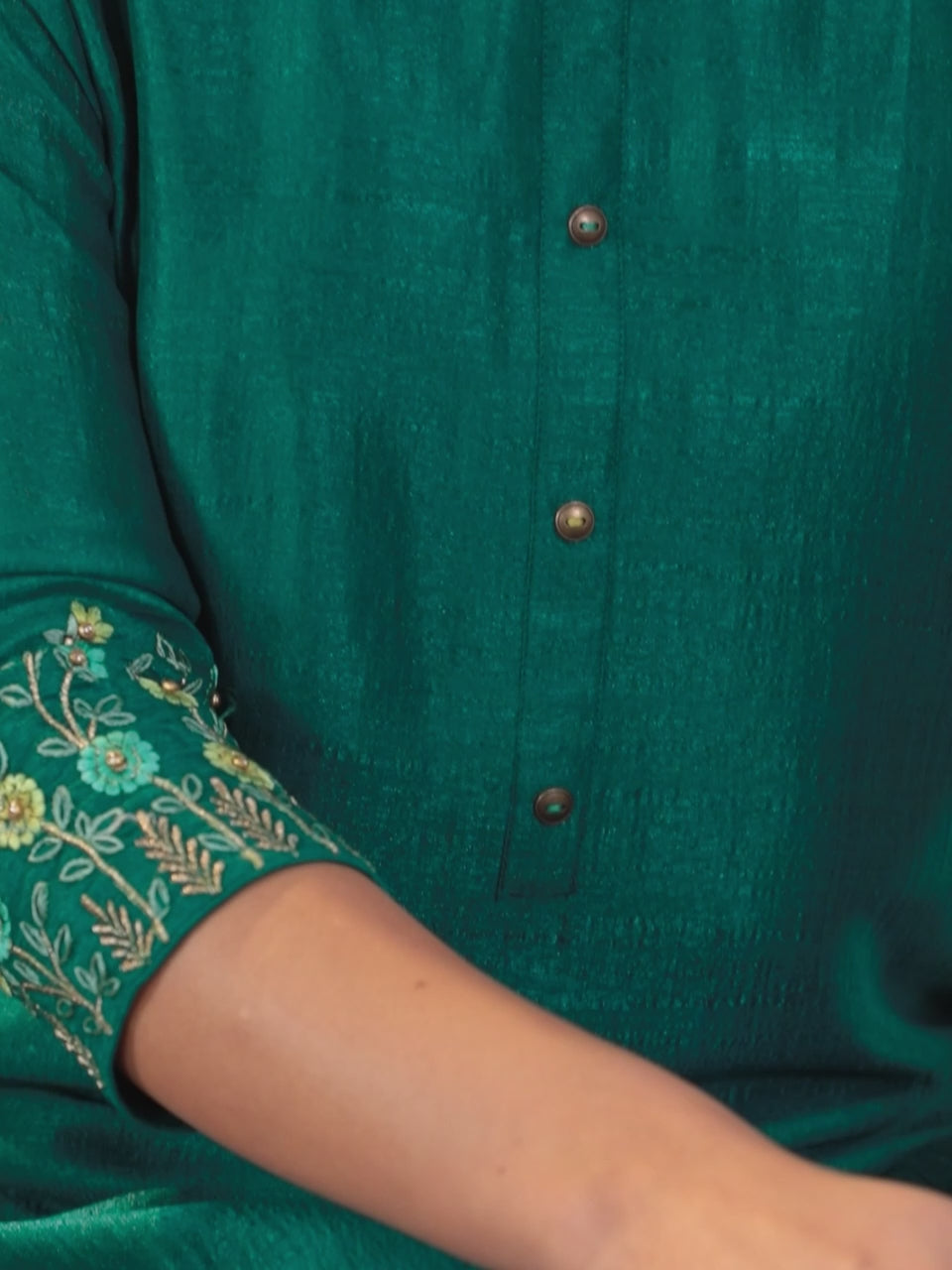  Green Solid Silk Kurta 