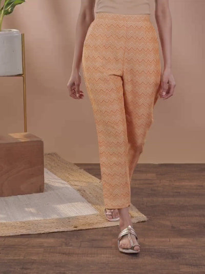 Orange Printed Rayon Trousers