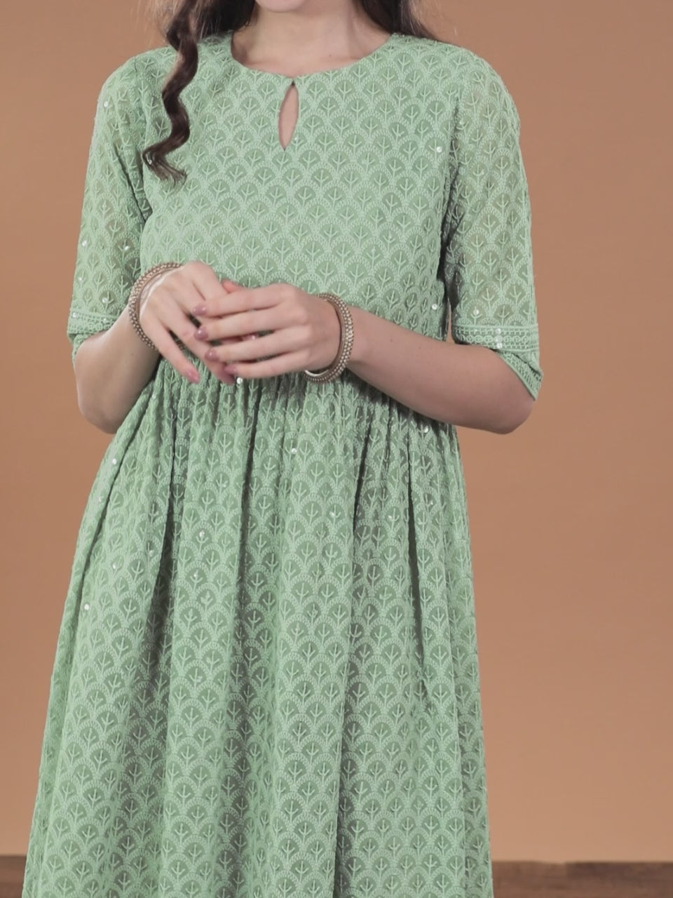 Green Embroidered Georgette Dress