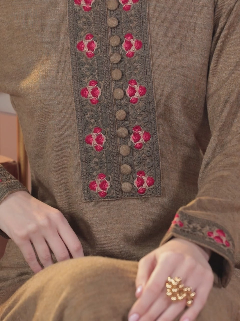  Brown Yoke Design Wool Straight Kurta 