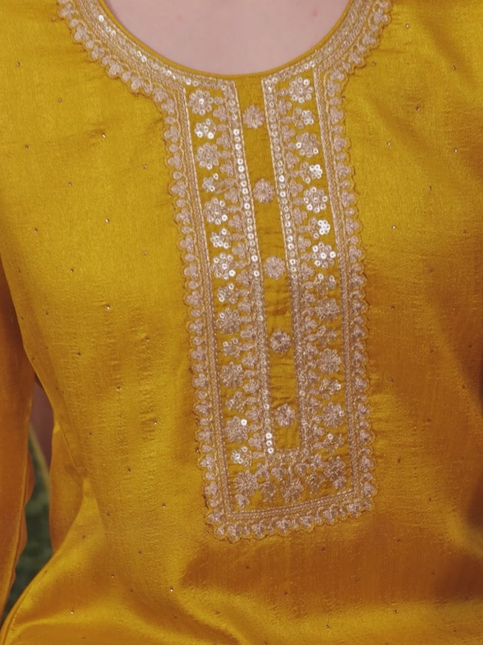  Mustard Embroidered Silk Blend Straight Kurta With Dupatta 
