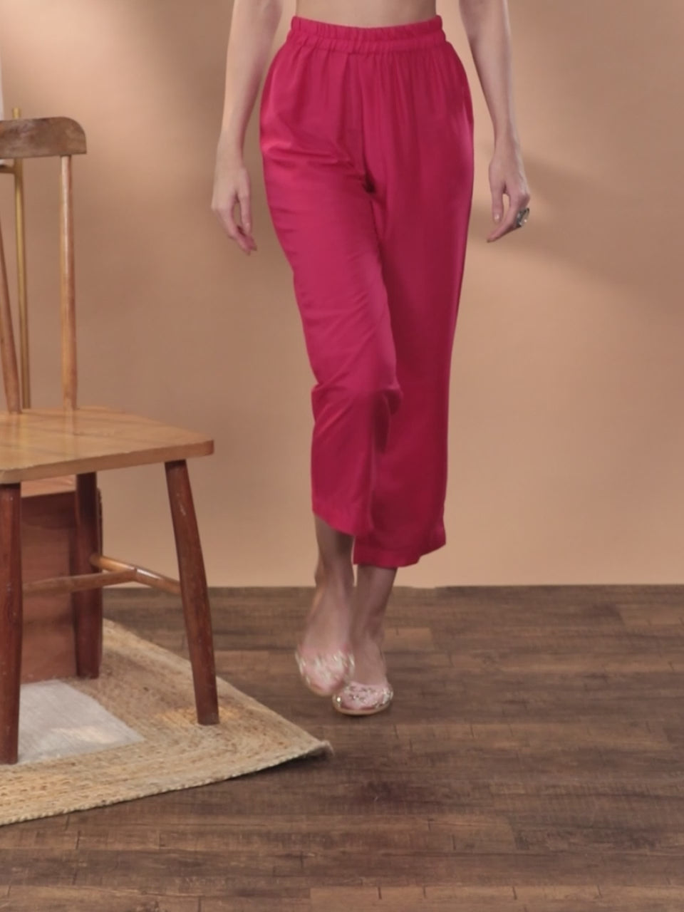  Magenta Solid Silk Blend Palazzos 