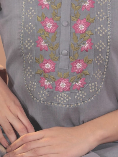 Grey Yoke Design Cotton Kurta