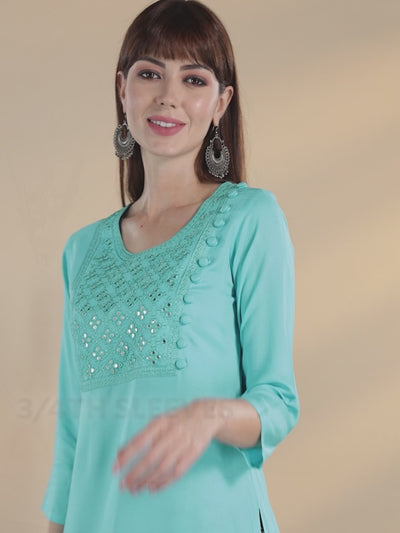 Blue Yoke Design Rayon Kurta