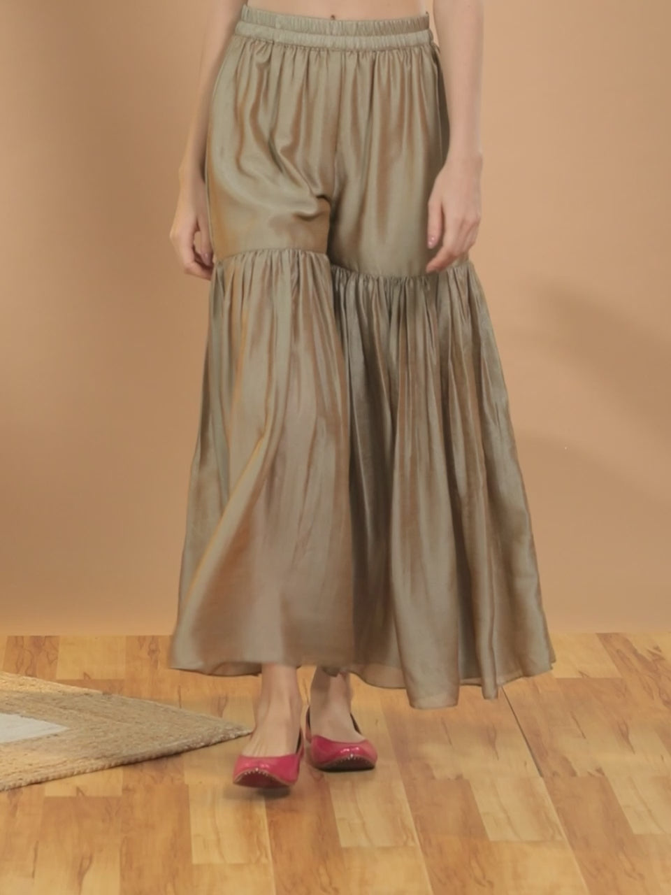  Beige Solid Silk Palazzos 
