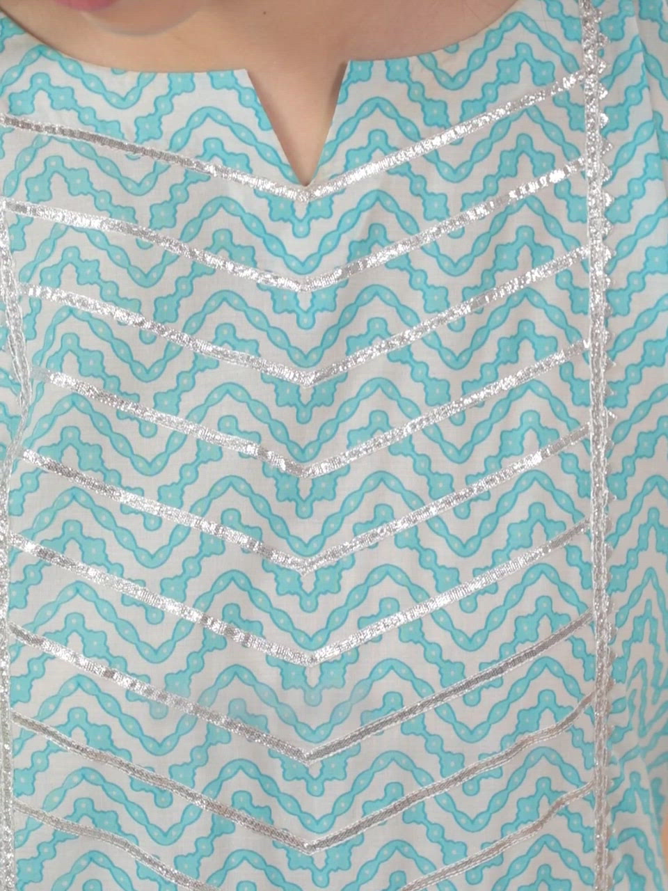  Blue Printed Cotton Anarkali Kurta With Dupatta 