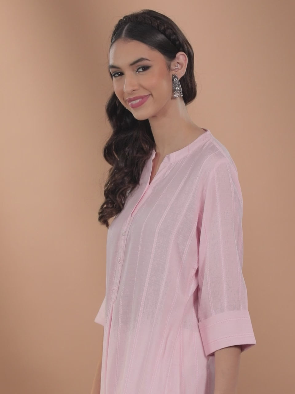  Pink Woven Design Rayon Kurta 