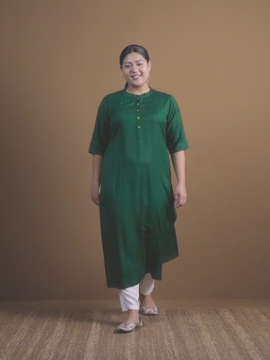 Plus Size Green Solid Rayon Kurta