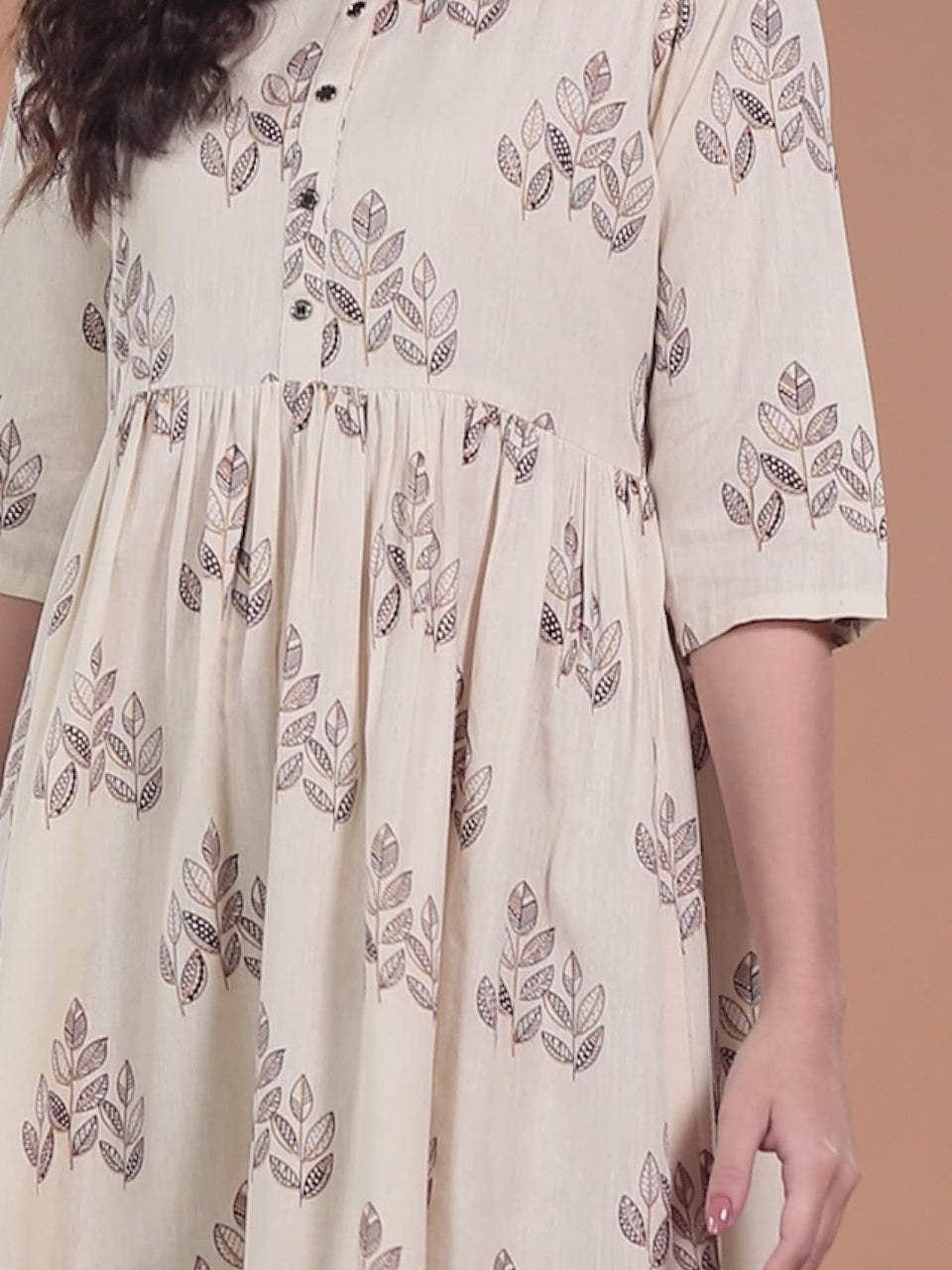  Off White Printed Cotton Fit and Flare Dress 