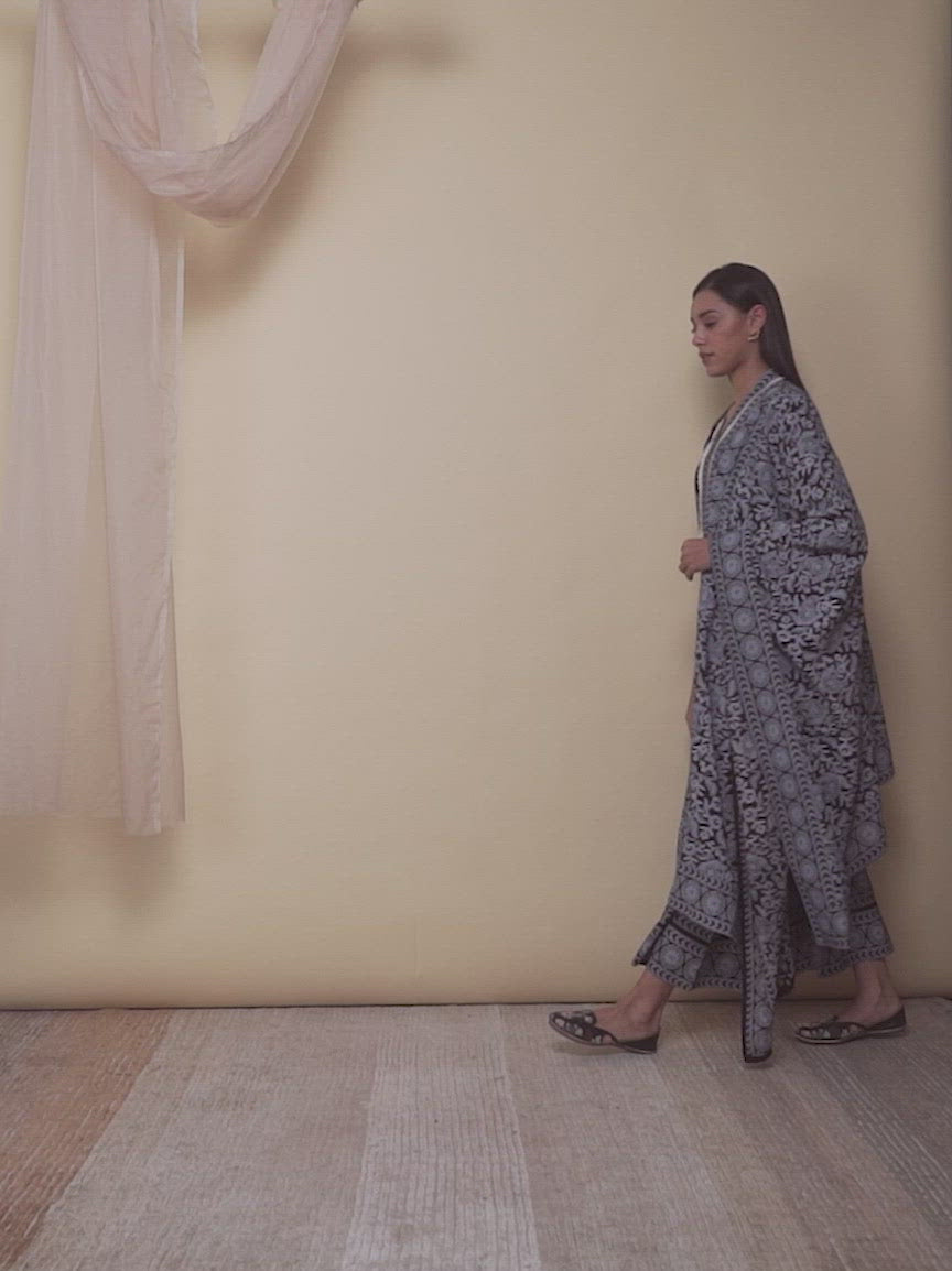  Black Printed Cotton Straight Kurta With Palazzos & Dupatta 