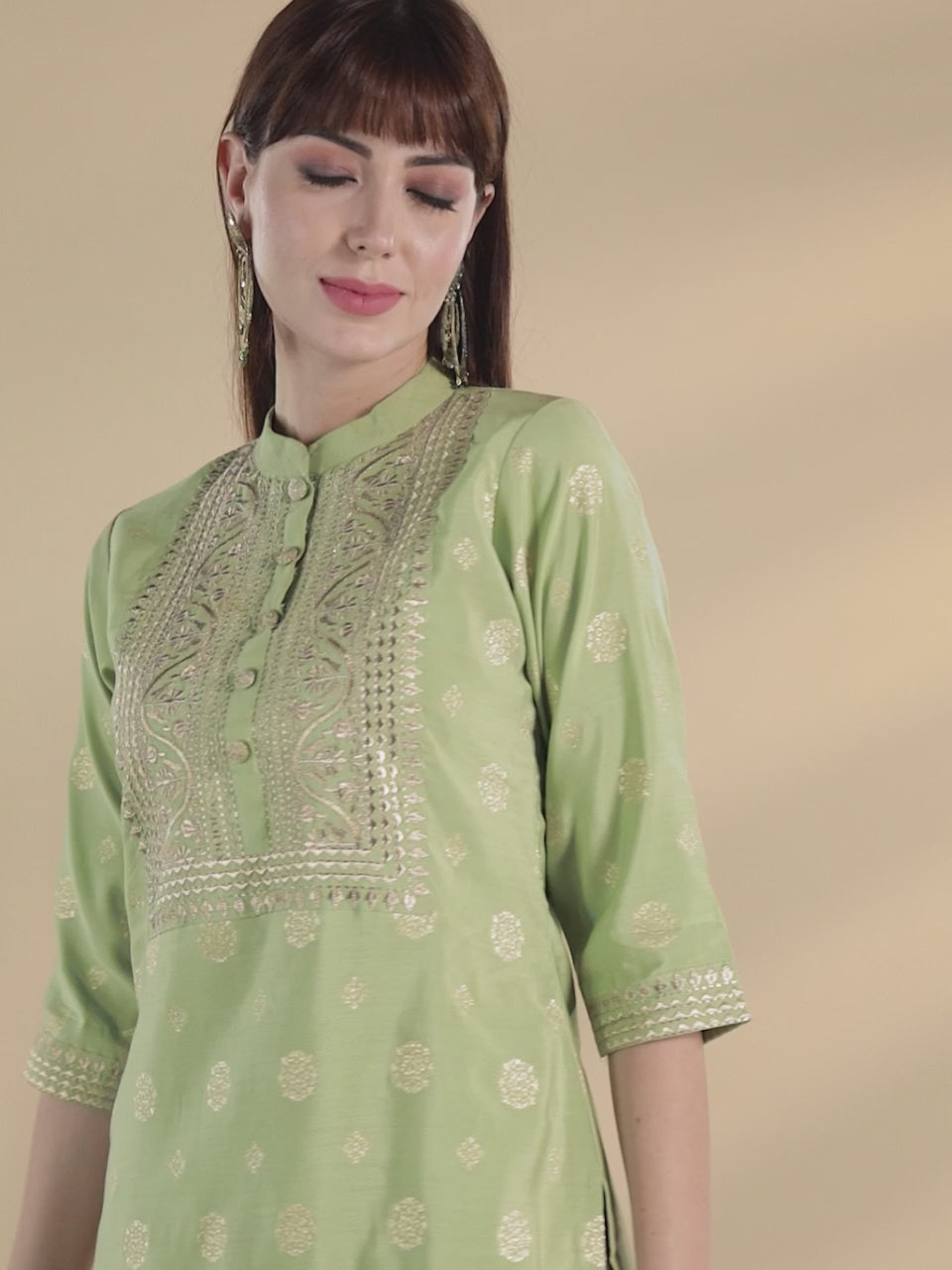  Green Yoke Design Chanderi Silk Kurta 