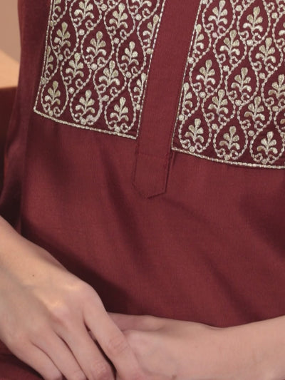 Rust Embroidered Silk Kurta