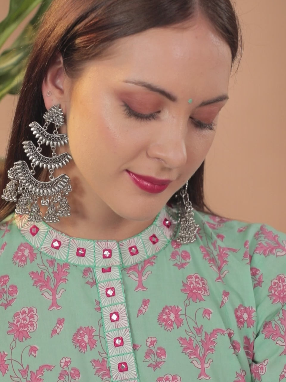  Sea Green Printed Cotton A-Line Kurta With Palazzos & Dupatta 