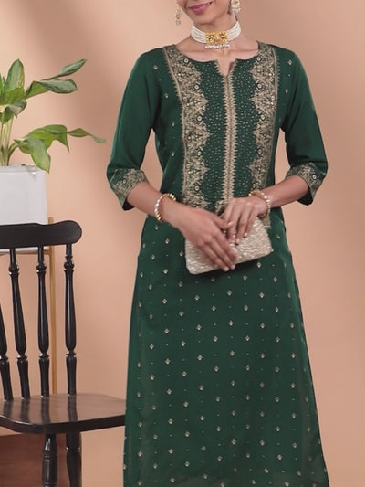 Green Printed Rayon Kurta