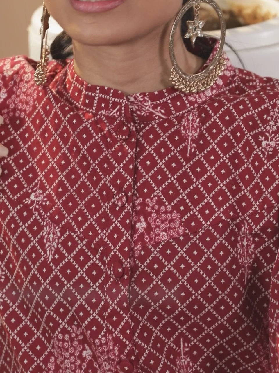  Maroon Printed Cotton Kurta 