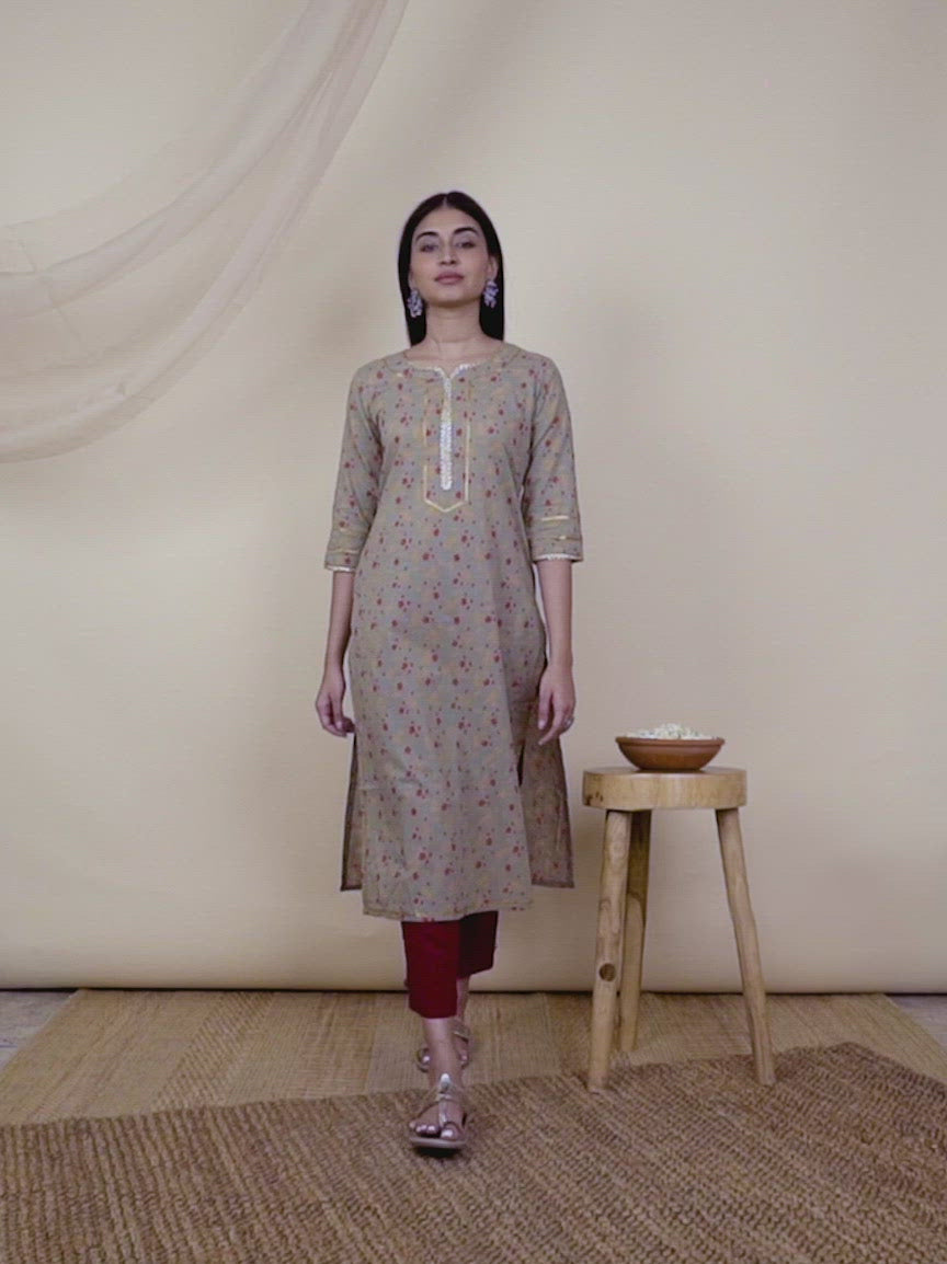  Green Printed Cotton Kurta 