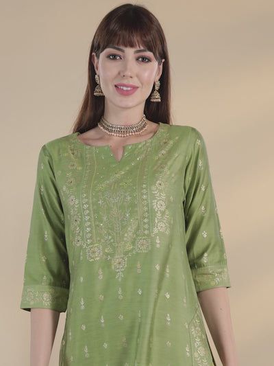 Green Printed Chanderi Silk Kurta