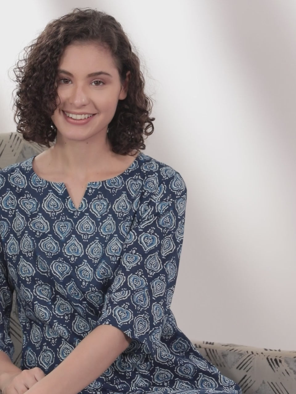  Navy Blue Printed Cotton Night Suit 
