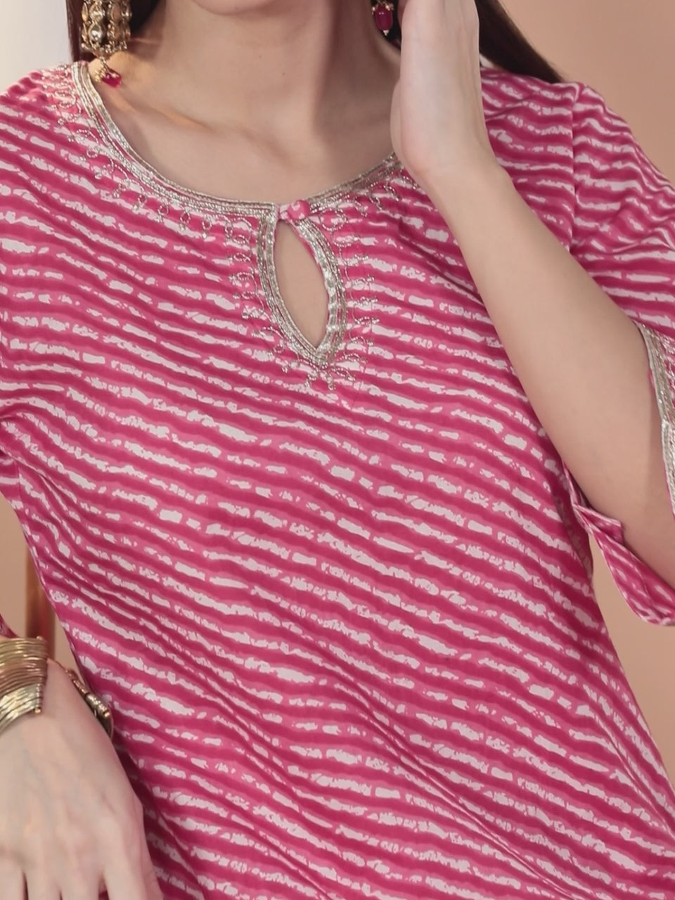  Pink Striped Cotton Straight Kurta 