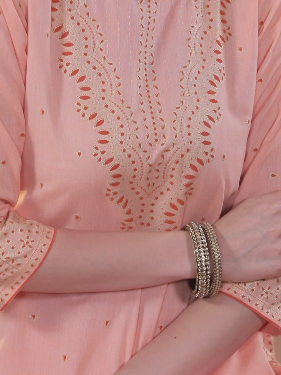 Peach Printed Cotton Straight Kurta With Dupatta 