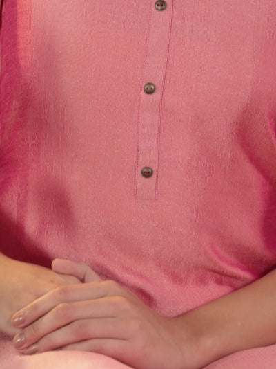 Peach Solid Silk Kurta