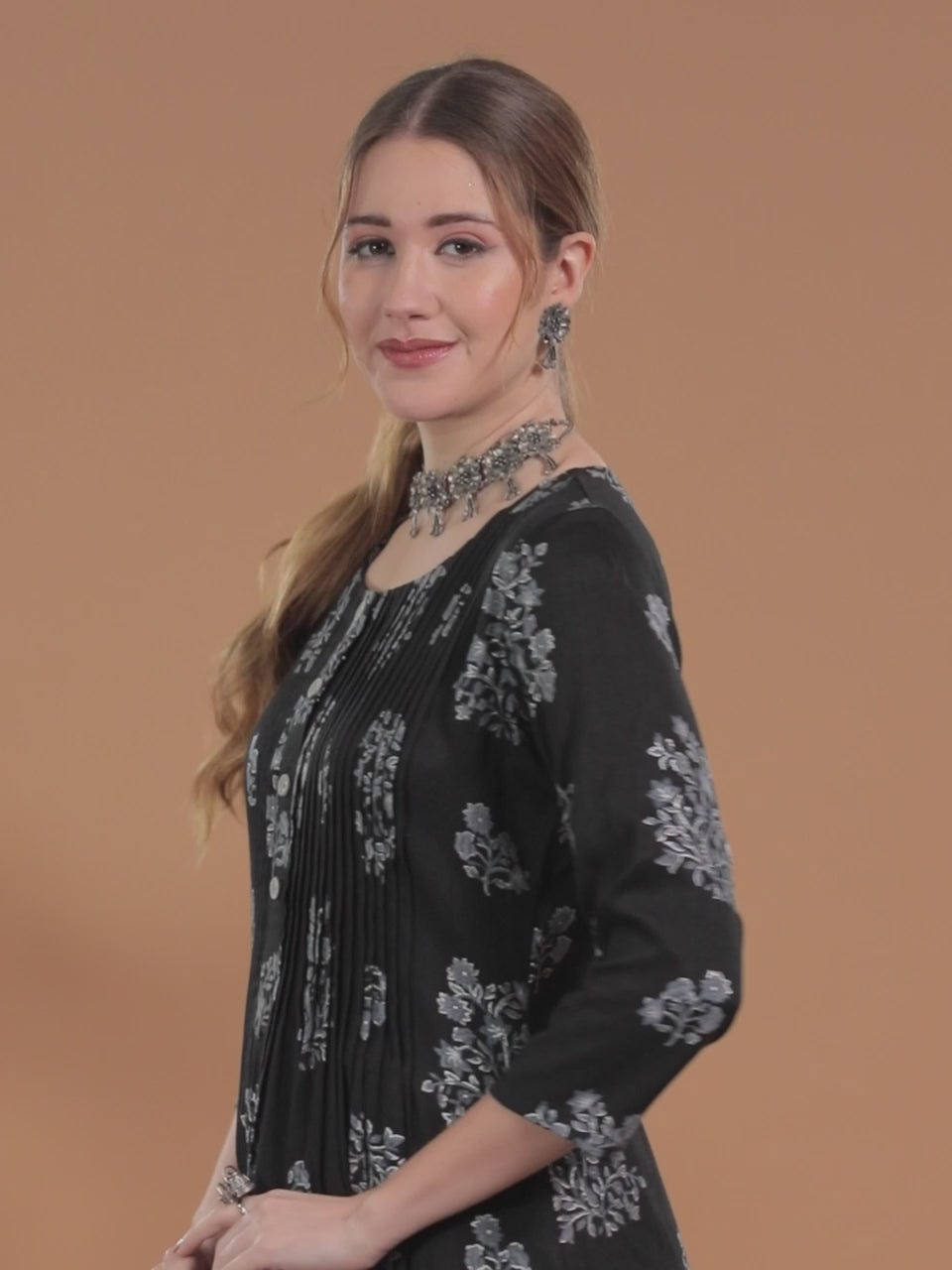  Black Printed Rayon Kurta 