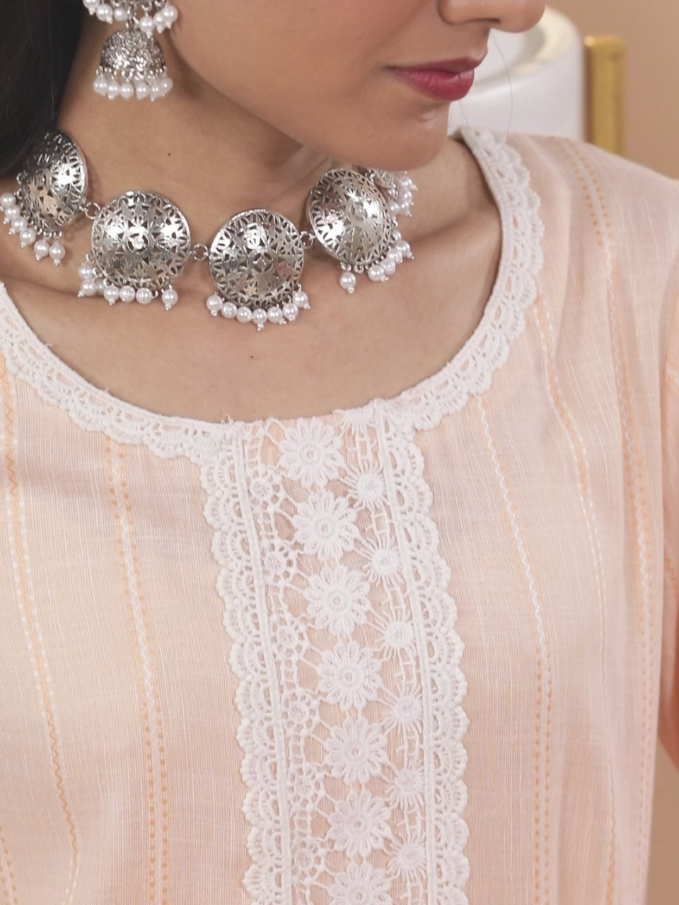  Peach Woven Design Rayon Kurta 