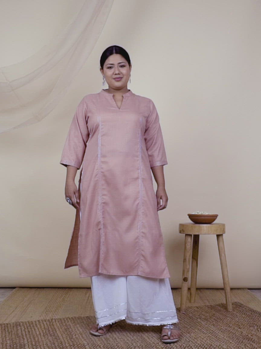 Plus Size Pink Solid Cotton Kurta