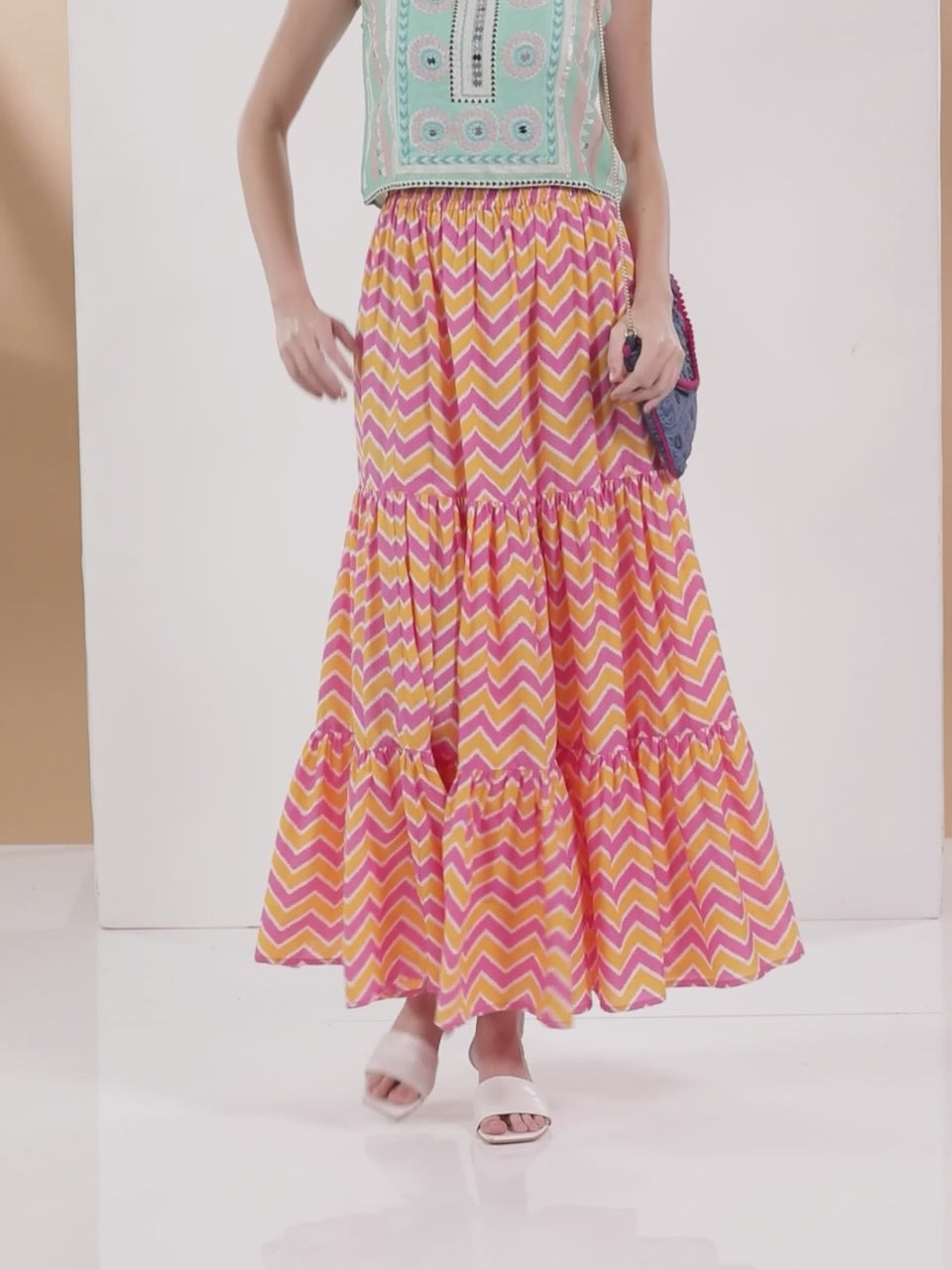  Orange Printed Cotton Skirt 