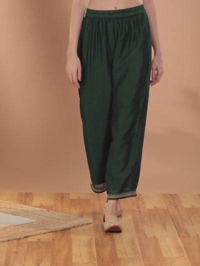 Green Solid Silk Palazzos