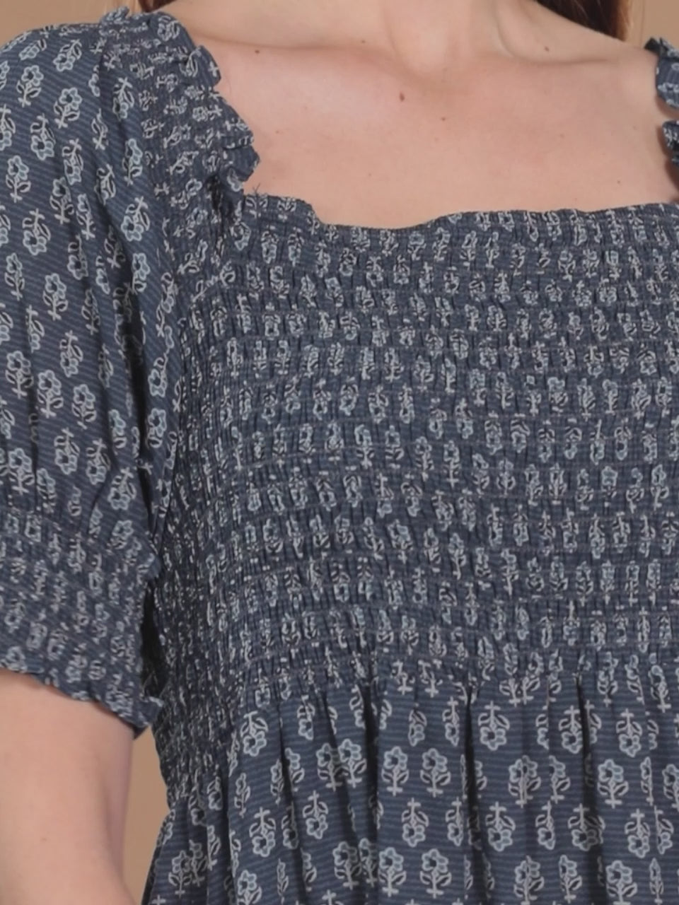  Navy Blue Printed Georgette Dress 