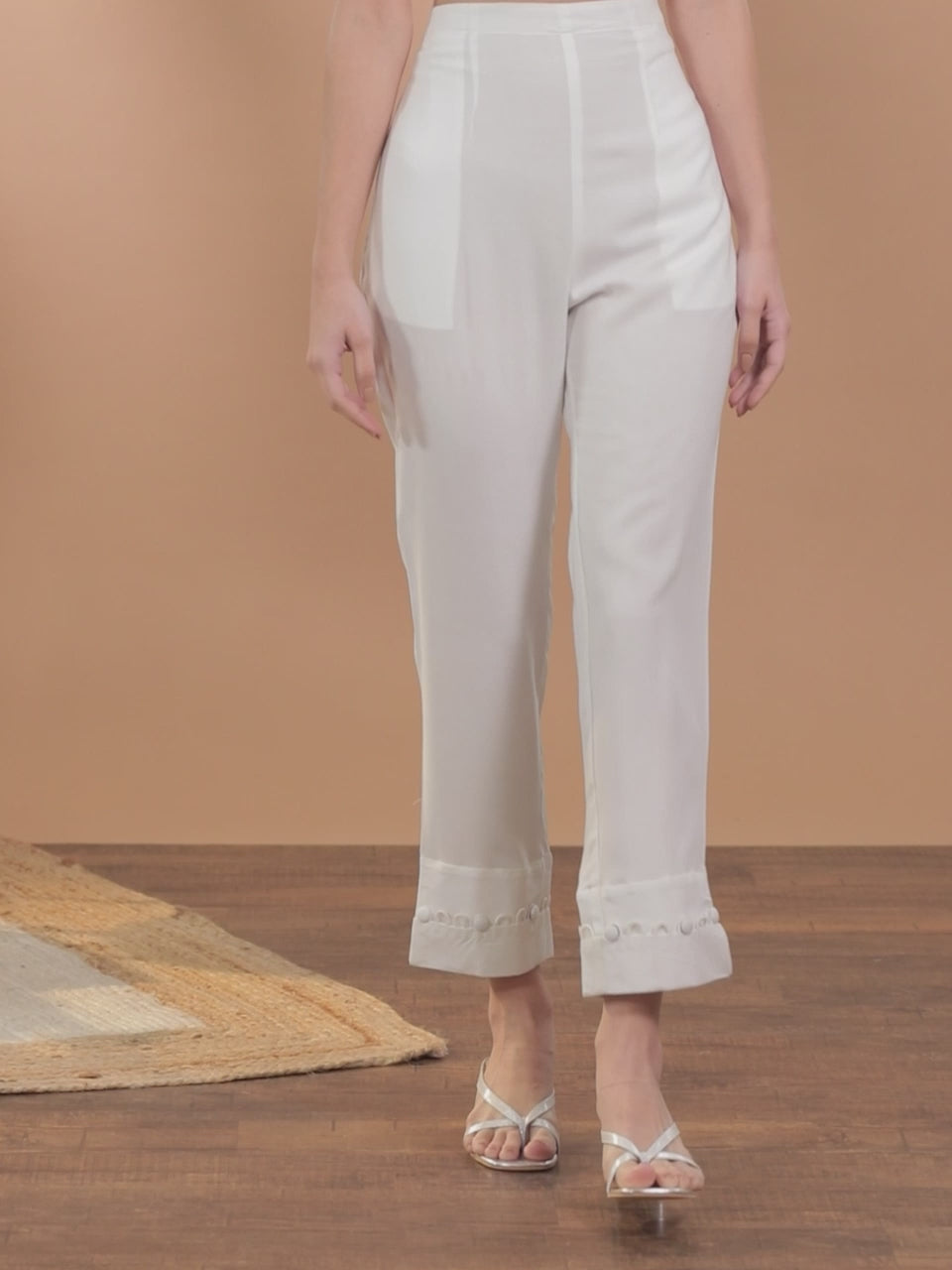 White Solid Rayon Trousers