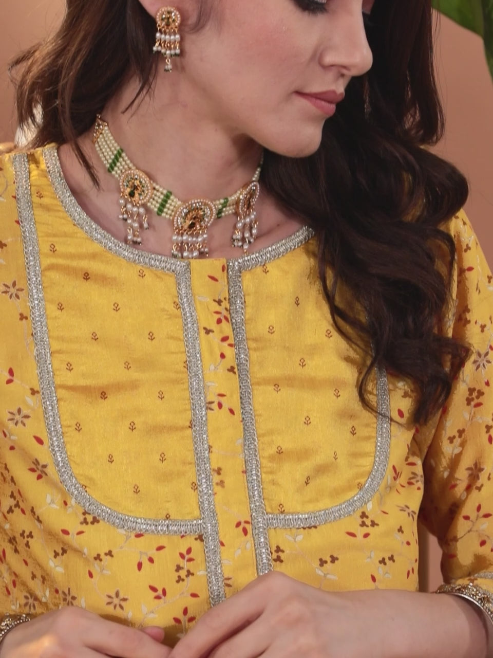  Mustard Printed Silk Blend A-Line Top With Palazzos & Dupatta 