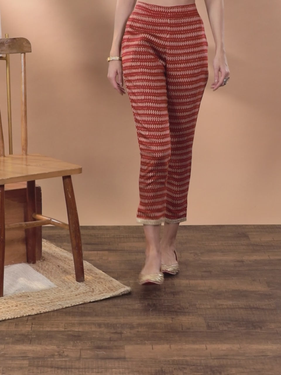  Orange Printed Silk Trousers 