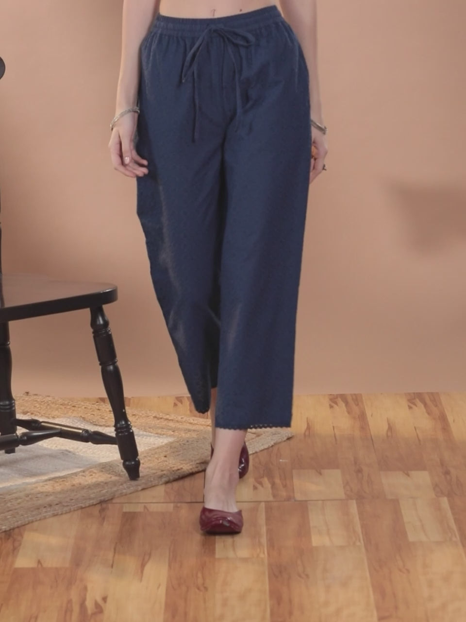  Blue Self Design Cotton Palazzos 