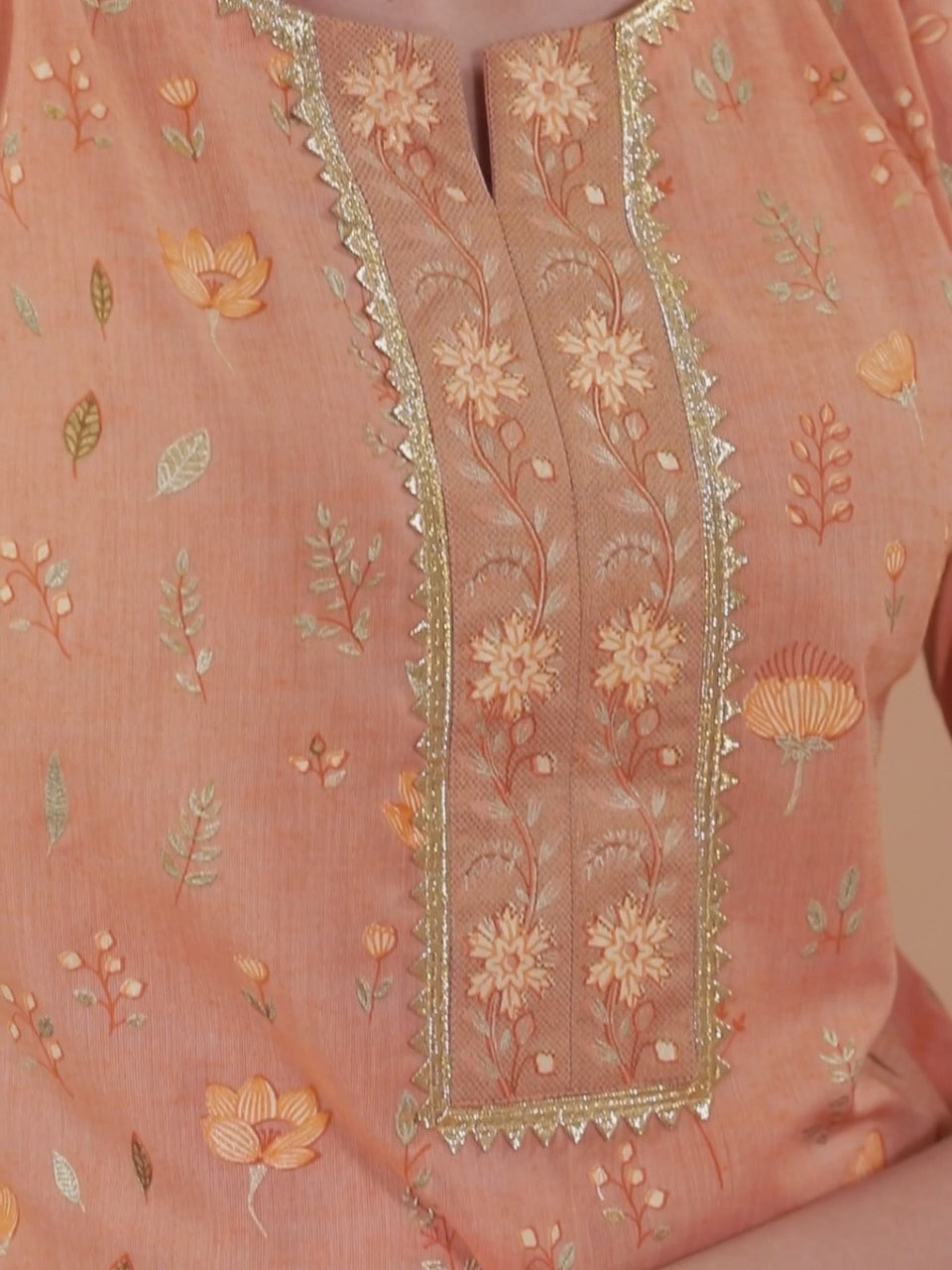 Orange Printed Cotton Straight Kurta With Palazzos & Dupatta