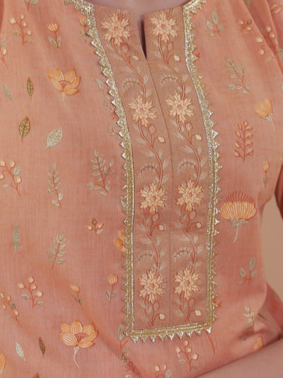 Orange Printed Cotton Straight Kurta With Palazzos & Dupatta