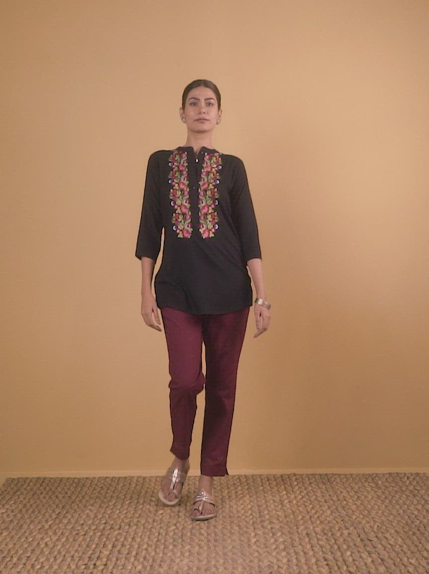  Black Embroidered Rayon Kurta 
