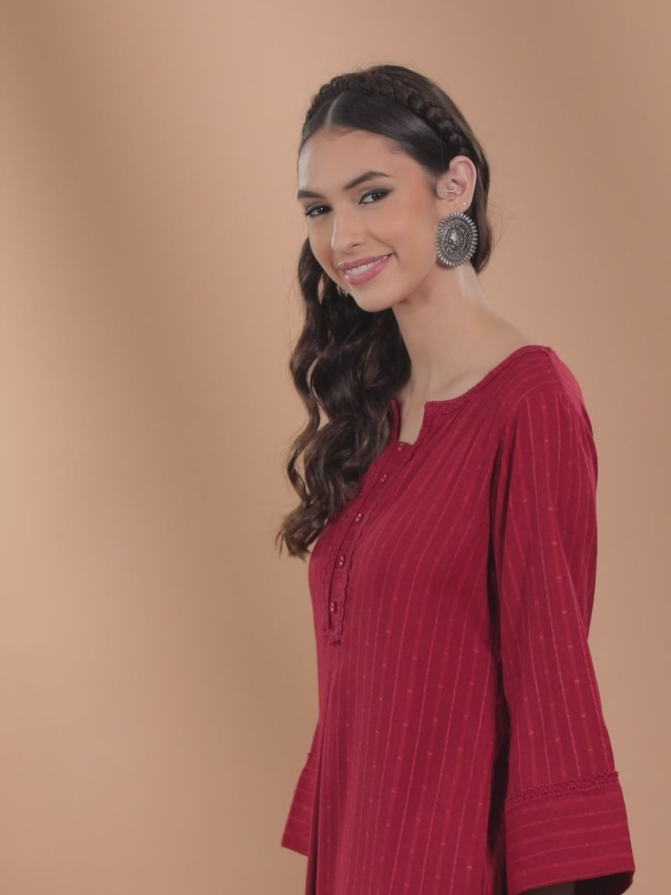 Maroon Woven Design Rayon Kurta 