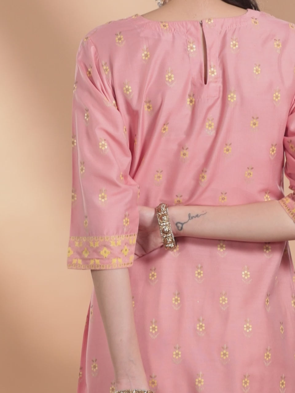 Pink Printed Chanderi Silk Kurta